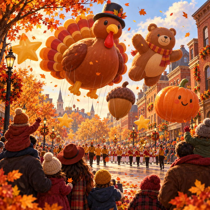 A festive autumn parade with giant balloons